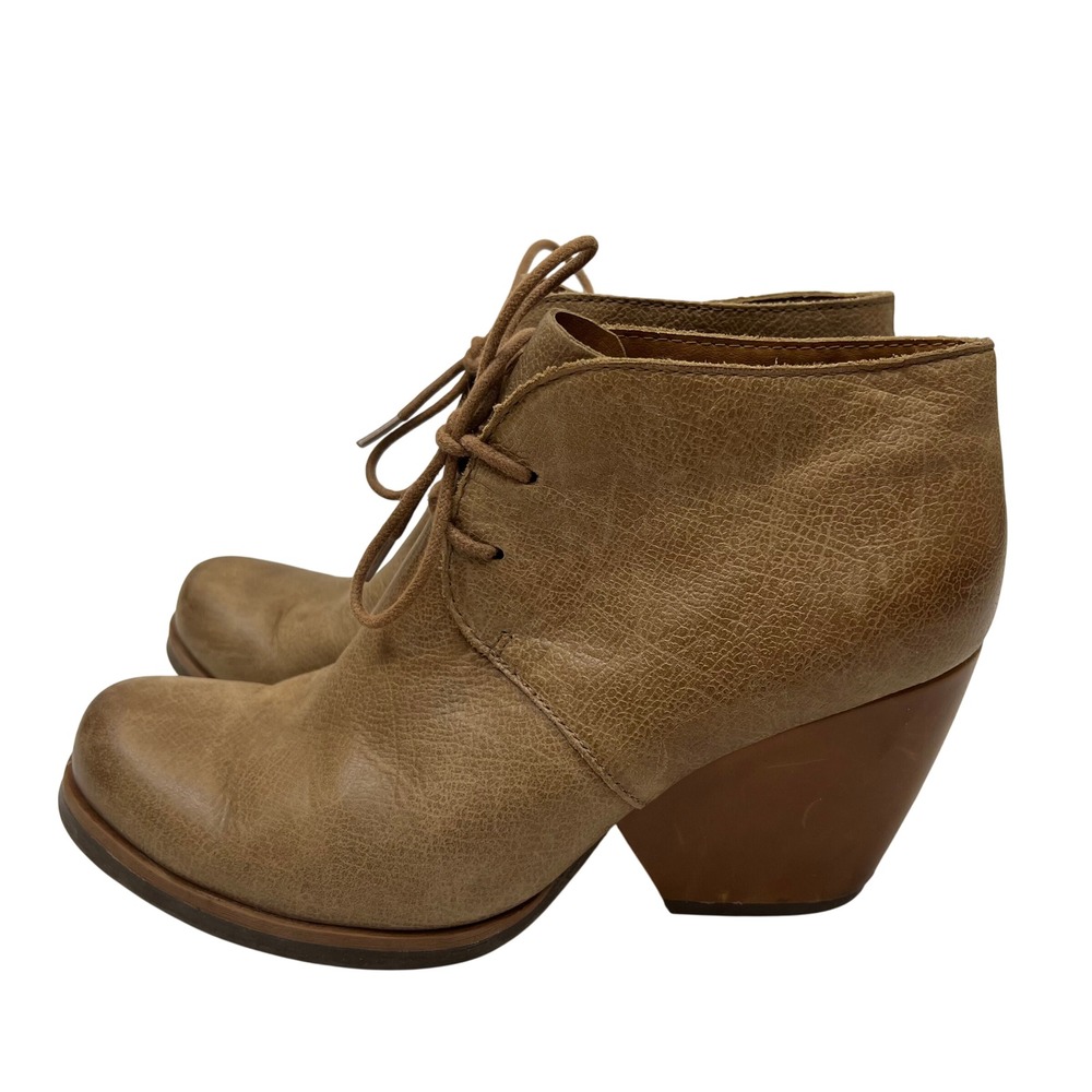Korks  Kork-Ease Womens Tan Leather Lace Up Block Heel Ankle Booties Q20922 8.5M